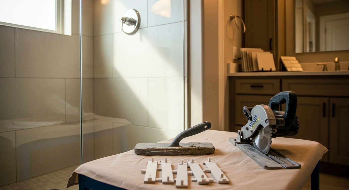 Newly remodeled bathroom with custom tile shower and modern fixtures